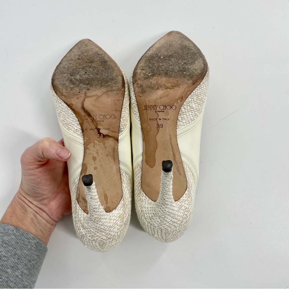 JIMMY CHOO Hickory Tweed Patent Leather Old Money Point-toe Pumps Heels Size 39 - Picture 16 of 16